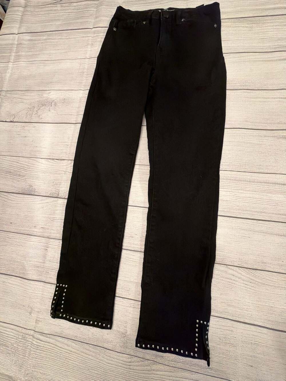 DG2 by Diane Gilman New Classic Stretch Studded Hem Black Jeans